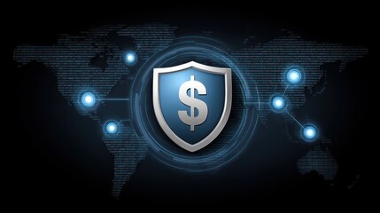 Fototapeta premium Secure financial protection, dollar symbol shield protecting investments and savings