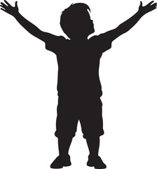 Boy Raising Arms Silhouette Vector on Transparent Background
