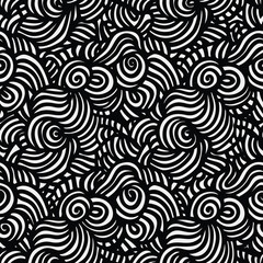 Naklejka premium Intricate black and white swirling pattern with detailed lines and curls abstract