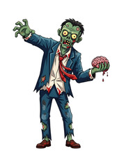 Pixel Art Zombie Businessman Holding Brain