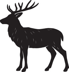 Majestic black silhouette of a stag with impressive antlers standing proudly against a white background