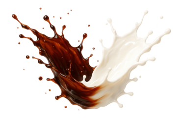 Coffee and milk splash in mid-air.