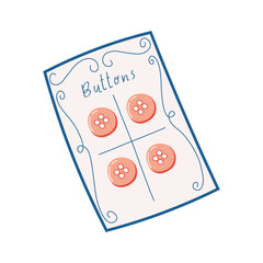 Hand drawn vector illustration of buttons on a card in cartoon flat style. Perfect for crafting, sewing, dressmaking, and fashion design projects.