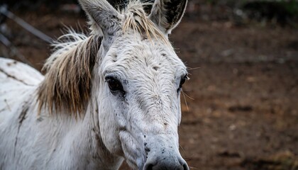 Close-up of a white donkey's head