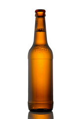 Brown beer bottle without label isolated on white background
