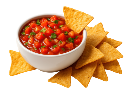 Bowl of salsa sauce with nachos.