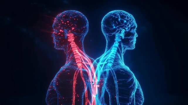 交感神経（赤・活発）と副交感神経（青・リラックス）の対比