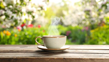 Cup of tea in garden setting