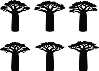 Baobab tree silhouettes in iconic style