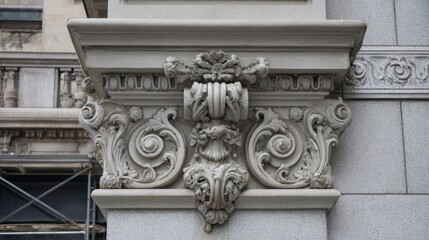 Obraz premium Intricate Architectural Details of a Stone Column Showcasing Elegant Carvings and Flourishes Highlighting Classical Design Principles