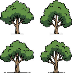 Four green trees in natural vibrant style