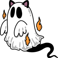 Halloween Black Cat Ghost Cartoon Illustration