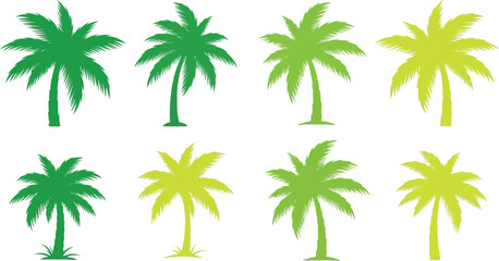 Green palm tree silhouettes in tropical style