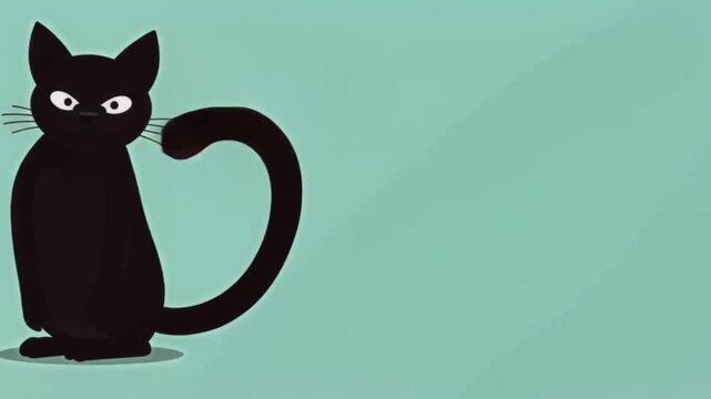 A cute black and white cartoon cat vector illustration with a bow for pet lovers