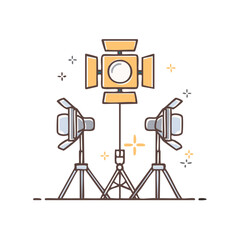 Obraz premium Vector illustration of studio lighting equipment on tripods and stands