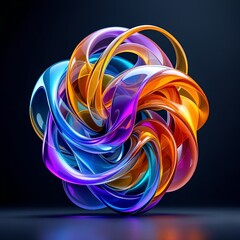 Abstract Glassy Swirl of Vibrant Colors Mesmerizing Design Featuring Blue Purple Orange and Yellow Tones Against a Dark Background