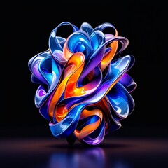 Entangled Colorful Glass Forms Abstract Art Creation with Bold Artistic Flair and a Futuristic Feel on a Black Backdrop