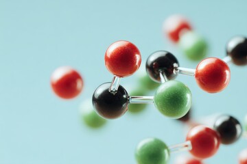 Colorful molecular structure on light blue background