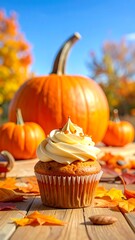 Autumn cupcake with pumpkin