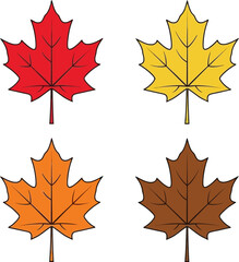 Four colorful maple leaves in autumn colors