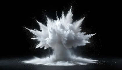 An image of an explosion of white powder captured in dynamic motion on a black background, creating an impressive and powerful visualization.