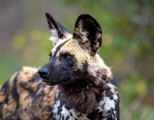 Close-up of a wild dog's head and shoulders