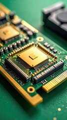 Close-up of a circuit board with a processor chip.