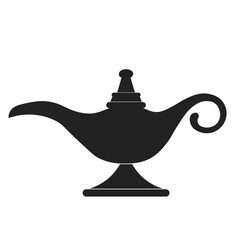 Black silhouette of an ornate magical genie lamp with a curved spout and handle.