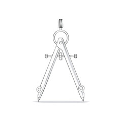 Simple Line Drawing of a Metal Drawing Compass Tool for Geometry and Drafting