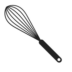 Simple Black Silhouette of a Wire Whisk Kitchen Utensil.