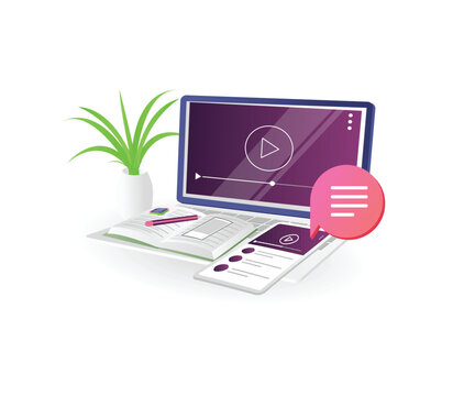 Online Learning Illustration with Laptop and mobile