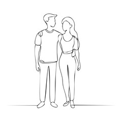Obraz premium Elegant Line Art Couple Standing Together, Simple Romantic Relationship Illustration