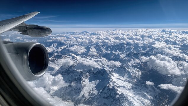 Aerial view of snow-capped mountains from an airplane window (1)