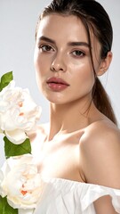 Close-up of a woman with flowers