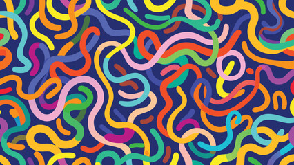 Obraz premium Vibrant Seamless Pattern of Colorful Wavy Lines on Dark Blue Background abstract