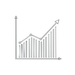 Rising line chart infographic with bars and upward arrow graphic on a white background, symbolizing progress and growth.
