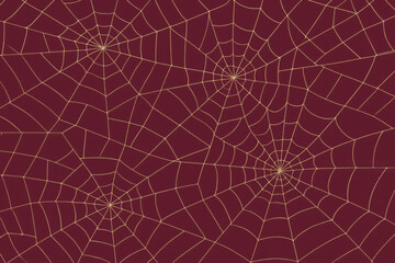 Obraz premium Repeating Pattern Of Golden Spiderwebs On A Deep Red Background image photo