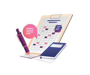 Illustration of Clipboard with Calendar and Pen