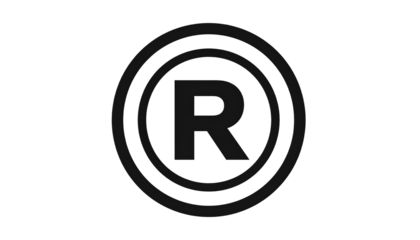 A stylized, dark gray capital letter "R" enclosed within two concentric circles on a solid black background