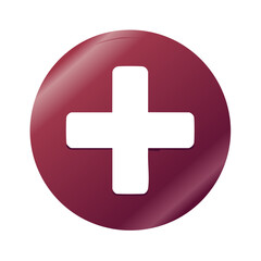Fototapeta premium Shining maroon circle with white cross symbol representing medical assistance and positive growth