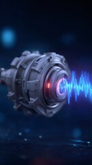 Fototapeta premium Close up of a futuristic hearing aid device emitting sound wave. Advanced technology for deafness and hearing impairment. Auditory health concept.