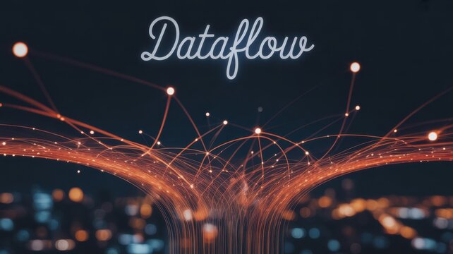 Digital Data Flow: An artistic depiction of intricate data streams weaving through a futuristic cityscape, signifying the complex flow of information in a digital world.