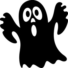 Obraz premium Spooky black silhouette of ghost with raised arms and open mouth, conveying sense of surprise or fright. simple design is often used for Halloween decorations or themes