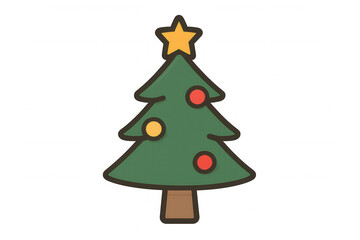 Christmas tree icon decorated with star and ornaments, representing holiday celebration and festive season