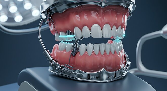 Dental Implant demonstration on Jaw model showcasing modern restoration techniques and technology