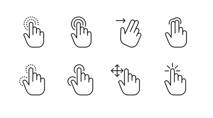 Gestures and hand outline icons set – line, interface, touchscreen symbols