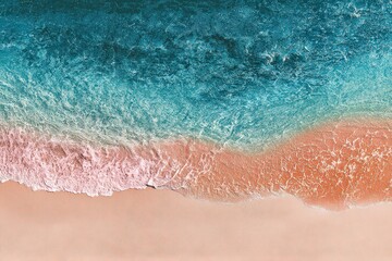 Aerial View Of Sandy Beach With Turquoise Ocean Waves