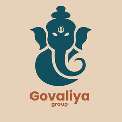 A vibrant logo design featuring "Govaliya Group" in a bold, stylized font with a deep saffron orange color.