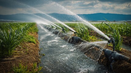 irrigation system watering green field