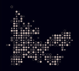 French Southern and Antarctic Lands, shape of the country build of colored cells. Digital style map of the French Southern and Antarctic Lands on dark background. Large size circle blocks.